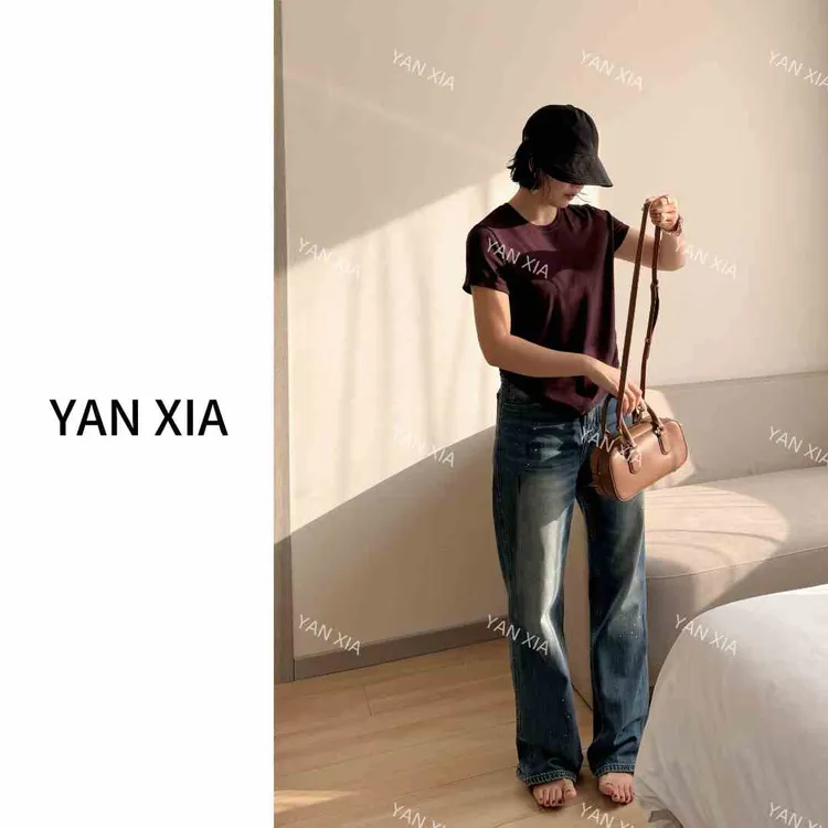 "高定牛仔' 100棉牛仔裤 泼墨水洗直筒全棉牛仔裤 女裤 1103