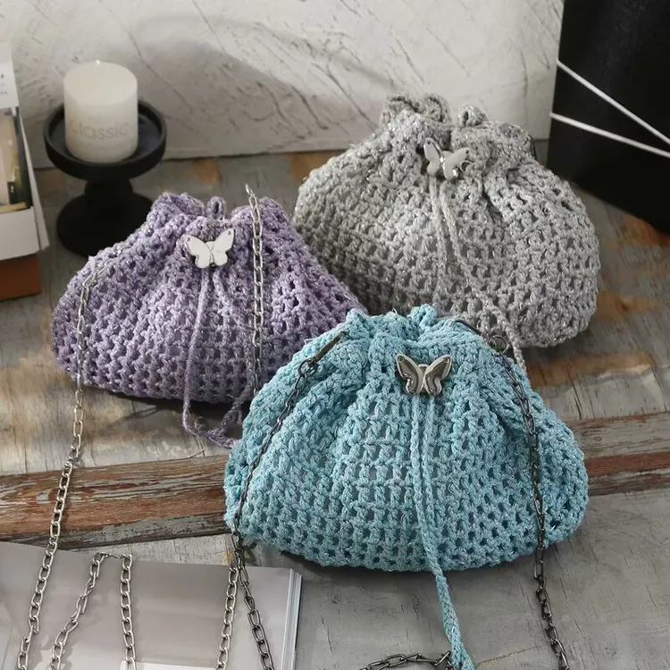 解闷打发时间手工毛线钩织包包diy材料包麦穗蝴蝶饺子包送教程