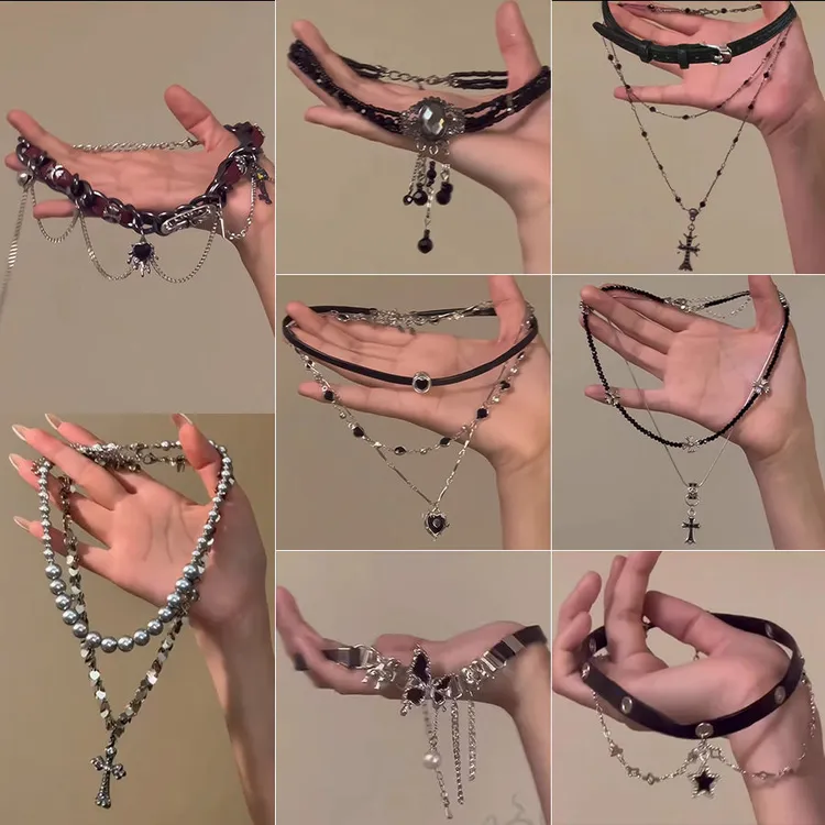 朋克风choker颈链长款十字架项链高级暗黑辣妹风万圣节哥特风颈饰