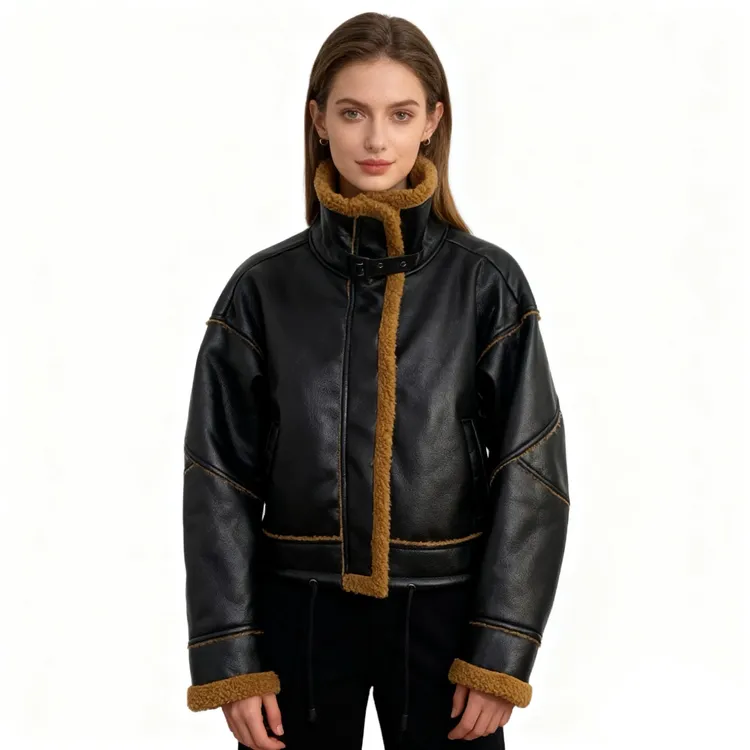 FF1701外贸欧美单外套加绒加厚羊羔毛夹克女