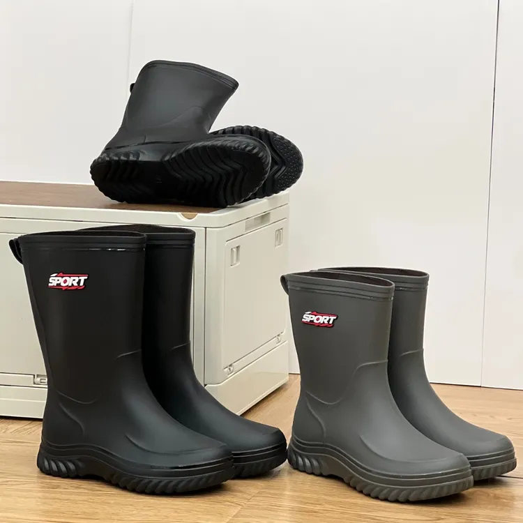 中筒雨鞋男款防水防滑耐磨工作厨房干活胶鞋高筒钓鱼厚底水鞋时尚
