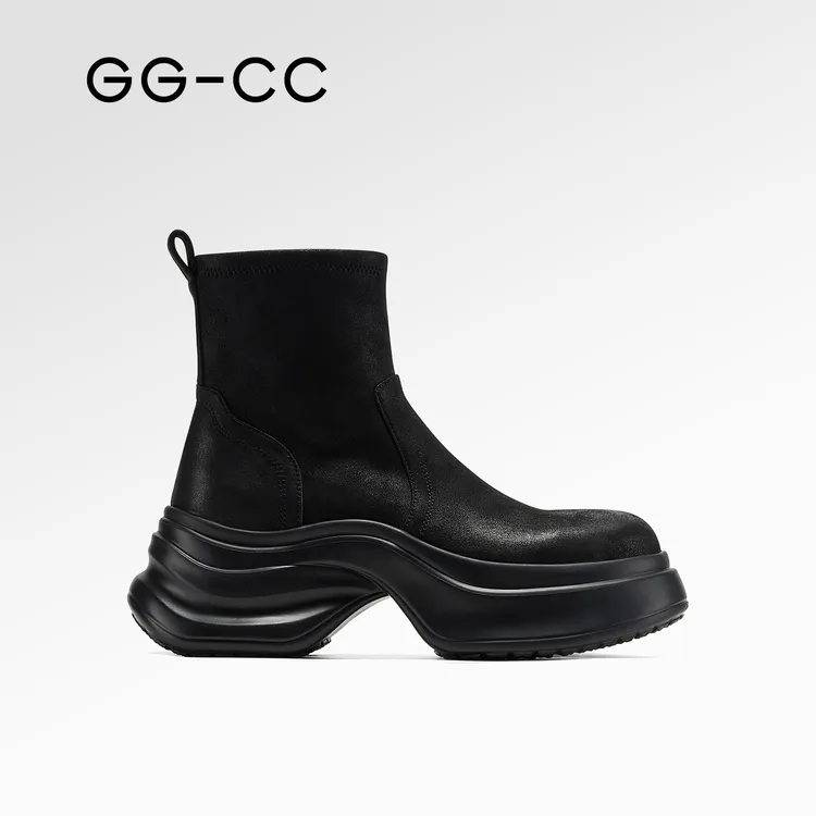 GG-CC【艺术模范生】秋冬新款时尚弹力厚底短靴百搭瘦瘦靴子7668
