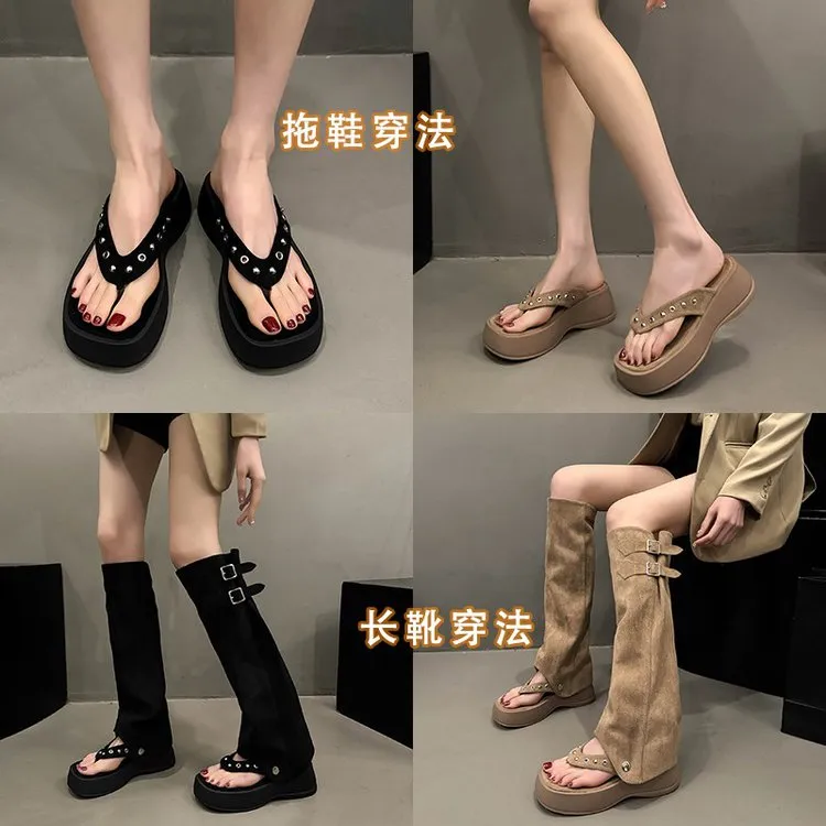 可拆卸人字拖女2025春季新款潮流复古时尚小个子厚底两穿凉靴