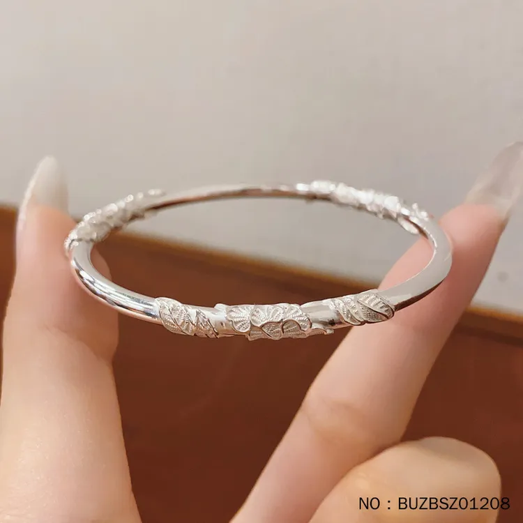 足银手镯 21克左右足银实心花丝繁花固定圈口手镯