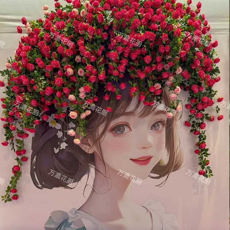 【一次性买5送1】仿真玫瑰花藤管道吊顶门头景区装饰商场软装永生花