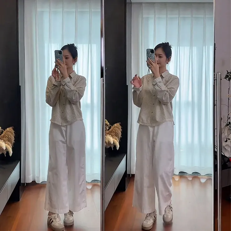 洋气炸街套装秋季格子长袖衬衫上衣女宽松百搭休闲裤慵懒风两件套