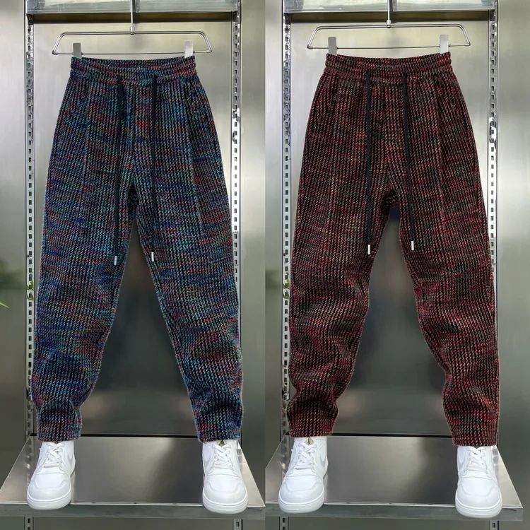 重磅提花针织加绒加厚定制面料男长裤免烫抗皱时尚潮流百搭休闲裤