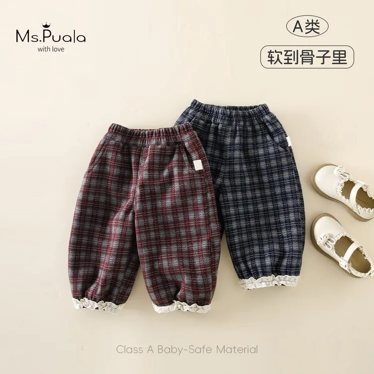 【Ms.Puala格子控】婴幼童裤子女宝宝冬款加绒休闲裤经典格子长裤