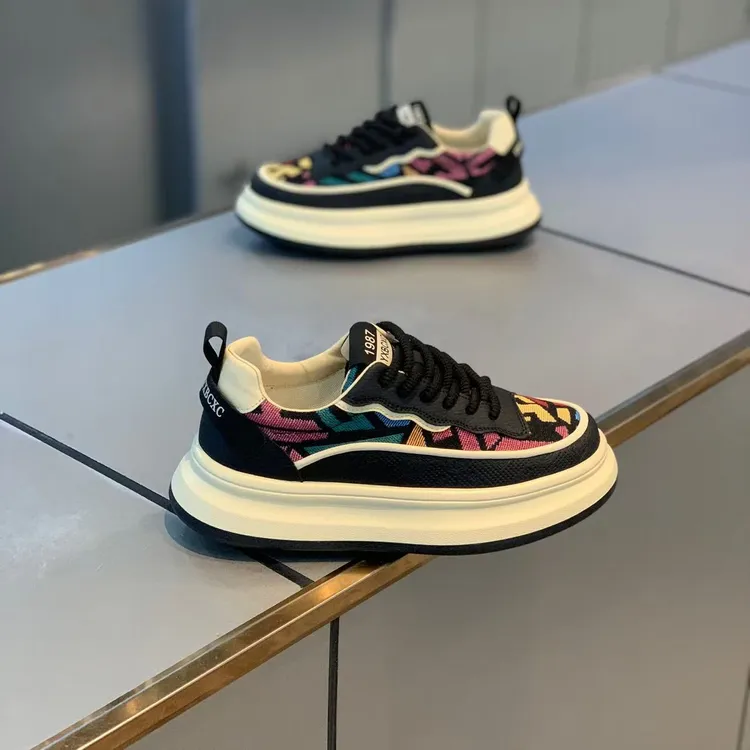 35162【皮鞋码】单棉同款皮布拼接厚底百搭男士时尚休闲潮鞋流行款