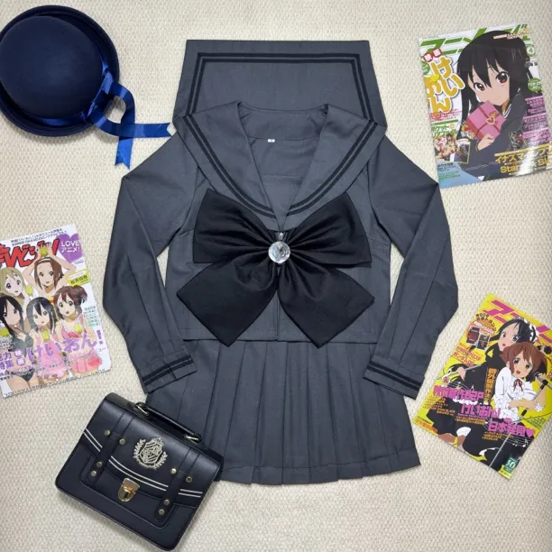灰二本长袖jk原创水手服大蝴蝶结短袖日系校供套装百褶裙套装