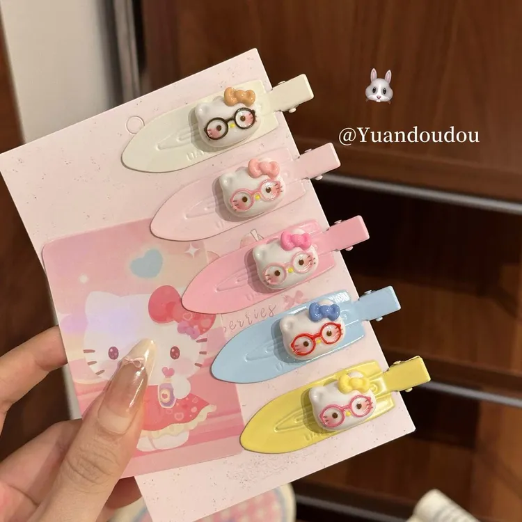 可爱眼镜kt发卡马卡龙色少女无痕定位夹头饰发夹鸭嘴侧边发饰刘海