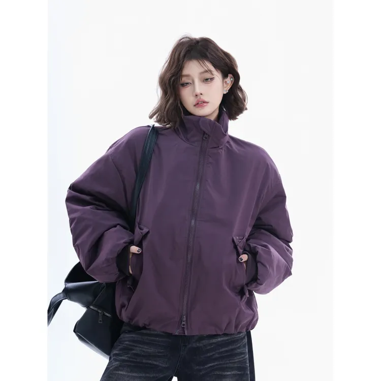 美式复古剪裁廓形立领夹棉外套男女秋冬简约cleanfit百搭短款棉服