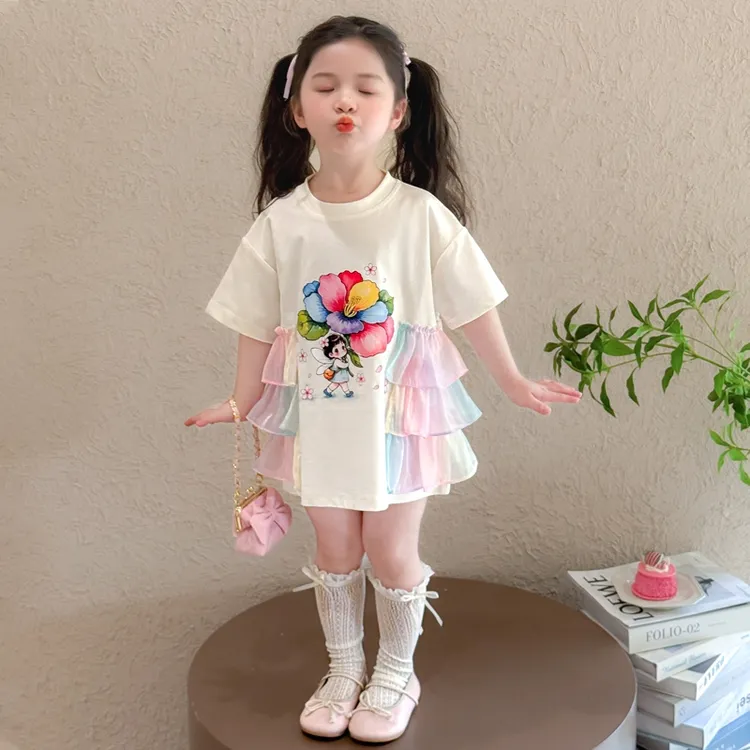 女童夏装连衣裙2025新款儿童T恤裙薄款蛋糕裙夏季短袖凉爽公主裙