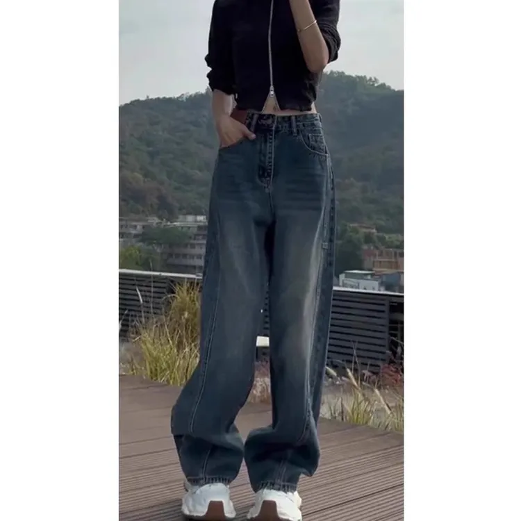 杜拉妮2025年春秋季新款复古弯刀女士阔腿牛仔裤大码修身显瘦裤子