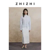 致知 露华 羊毛一字领飘带收腰毛衫时尚25年秋季新款ZZ2EAKZN055