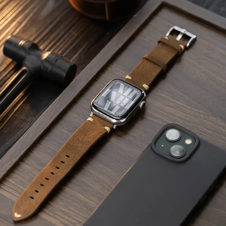 复古疯马纹AppleWatch真皮表带适用苹果手表iwatch头层牛皮质感强