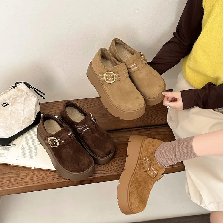 牛皮勃肯鞋女秋冬时尚穿搭增高厚底一脚蹬复古女款鞋1103