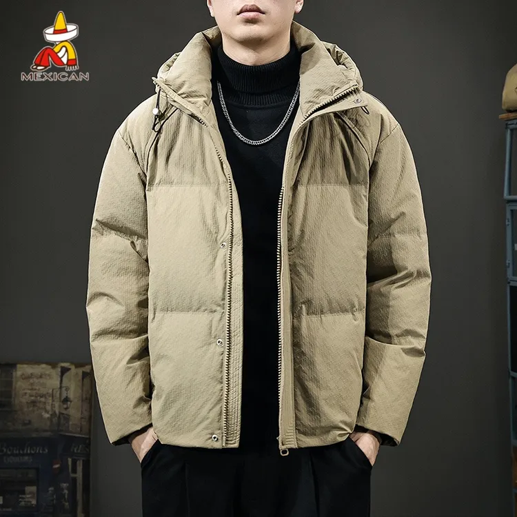 Mexican/稻草人冬季防风连帽羽绒服男款高级感潮牌休闲白鸭绒外套