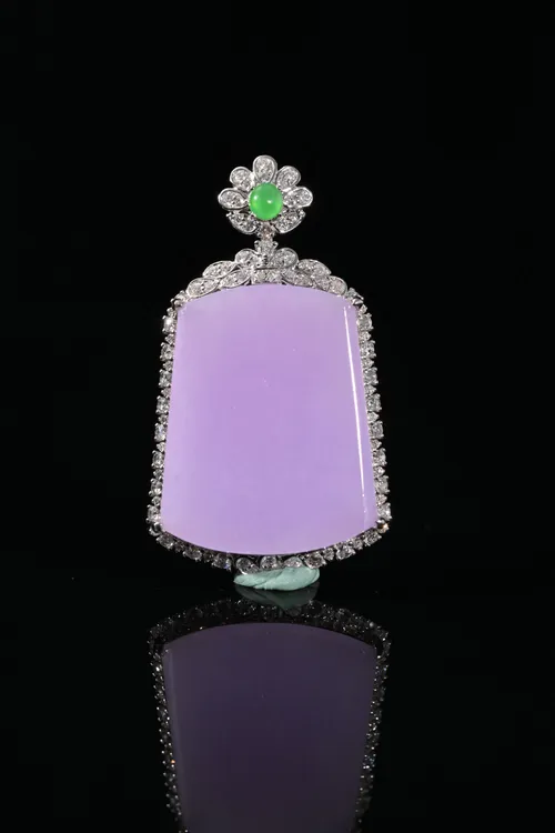 佳心珠宝  18K金钻镶嵌翡翠紫罗兰无事牌吊坠经典高级感珠宝首饰