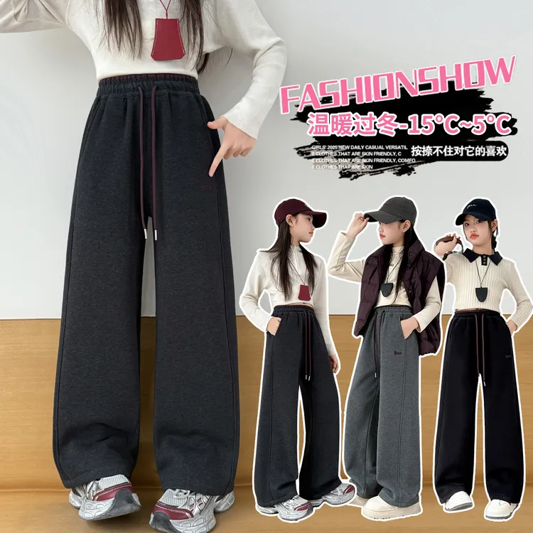 【原版正品·温暖过冬】女童冬季休闲裤中大童窄版加绒加厚直筒裤