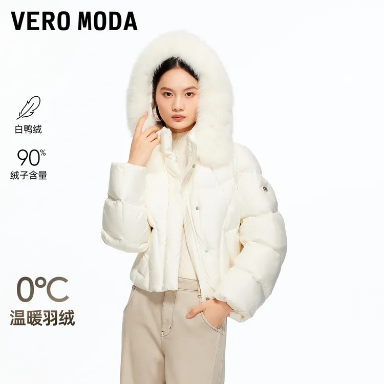Vero Moda羽绒服2026春季新款90白鸭绒狐狸毛领羽绒服时尚洋气