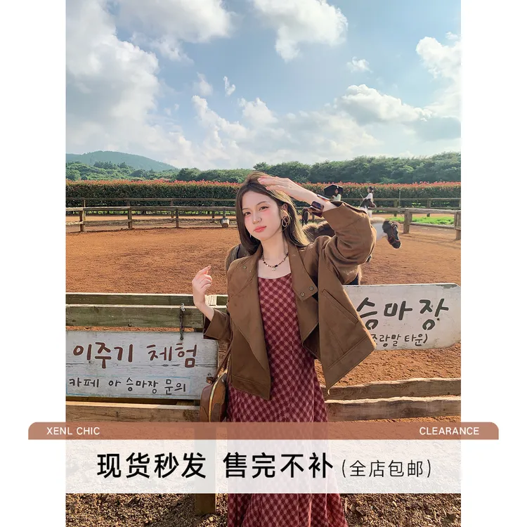 陳文文xenl【佛罗伦萨】秋季新款美拉德百搭翻领麂皮皮衣外套女0083