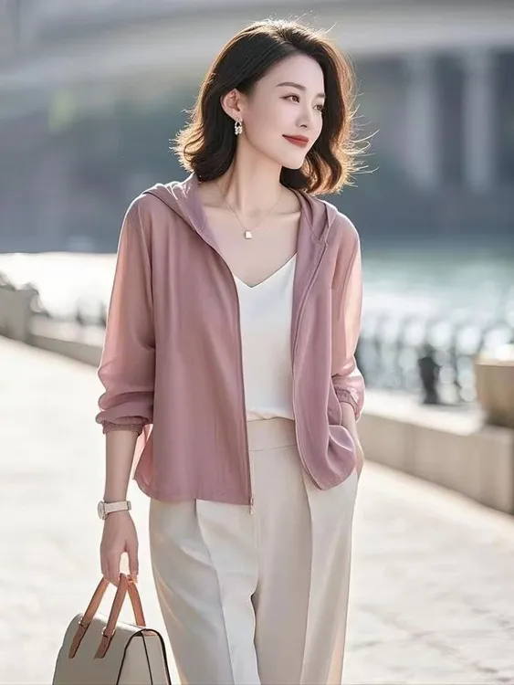 ins风女长袖慵懒风薄款不褪色，不起球防晒短外套通用夏季百搭