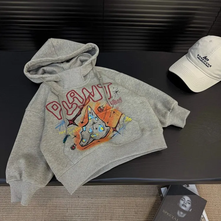 女童加绒卫衣2025秋冬款中大童一体绒加厚打底衫卡通连帽套头衫潮