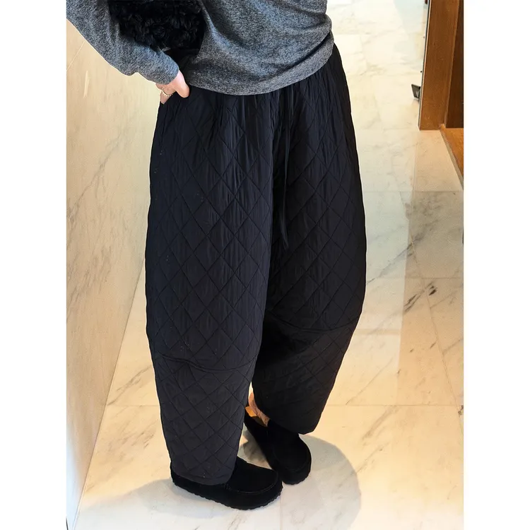 【唐悠悠】加厚保暖80克骆驼绒夹层松紧腰弯刀裤女秋冬款宽松棉裤