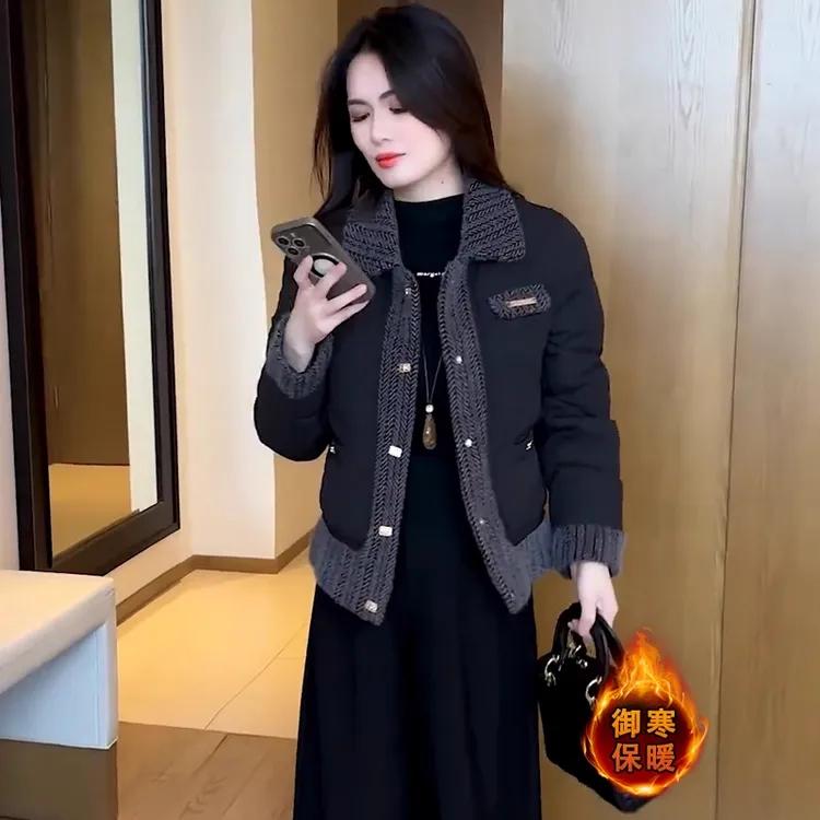 时尚小香风加棉保暖棉衣外套女2025冬季新款洋气显瘦休闲短款棉服