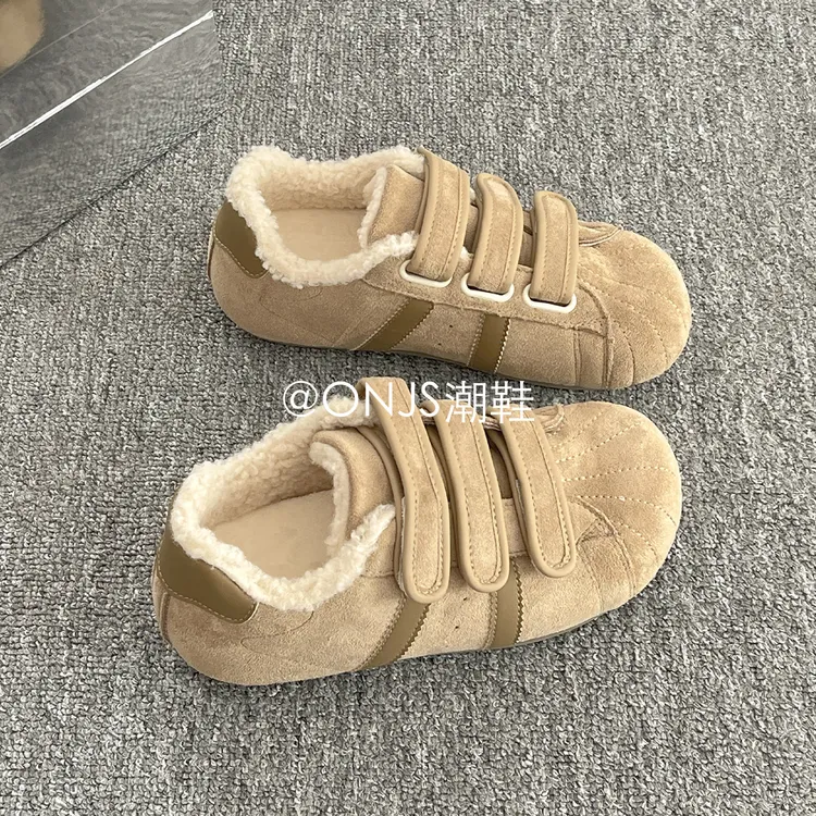 复古加绒德训鞋女款冬季新款2025爆款小白鞋魔术贴板鞋保暖休闲鞋