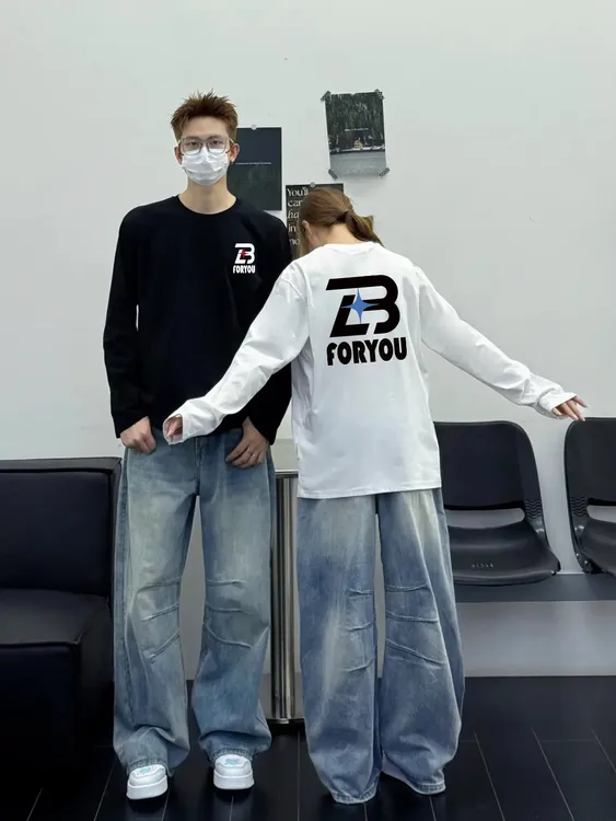 美式cleanfit长袖T恤纯棉简约休闲秋季宽松圆领打底衫透气ins上衣