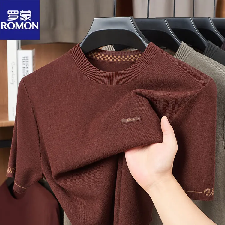 罗蒙圆领秋冬毛衣休闲针织衫宽松亲肤透气加厚百搭新短袖上衣男衫