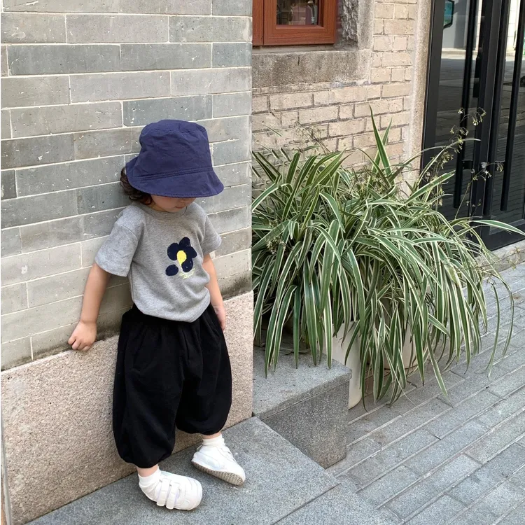 壹妈韩版童装女童夏装套装洋气时髦印花短袖T恤百搭灯笼裤套装潮