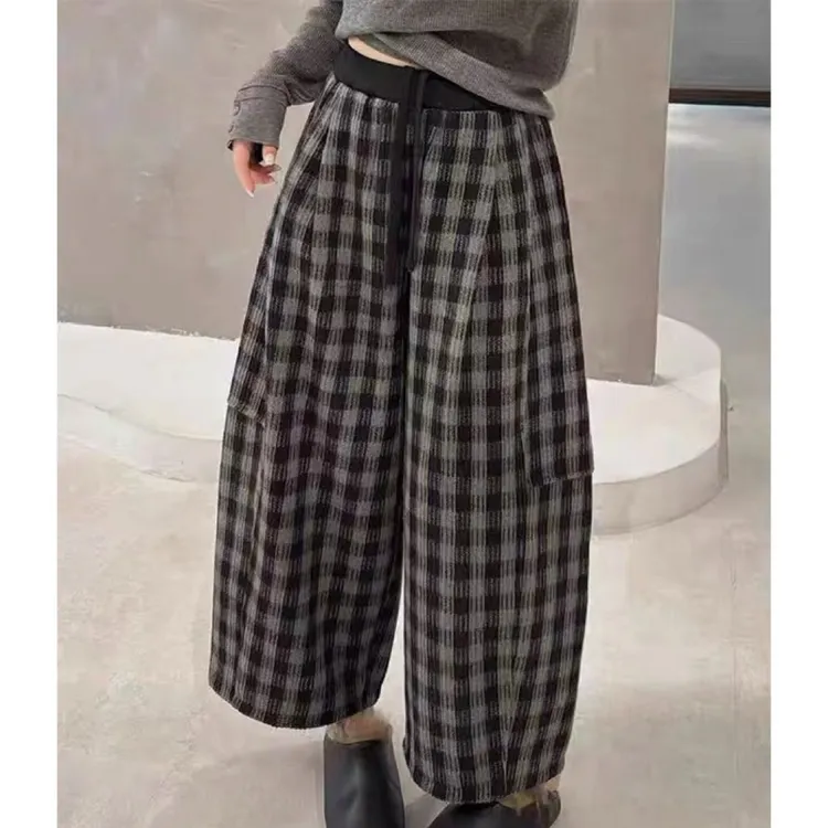 2506 加绒加厚九分格纹裤 裤长92