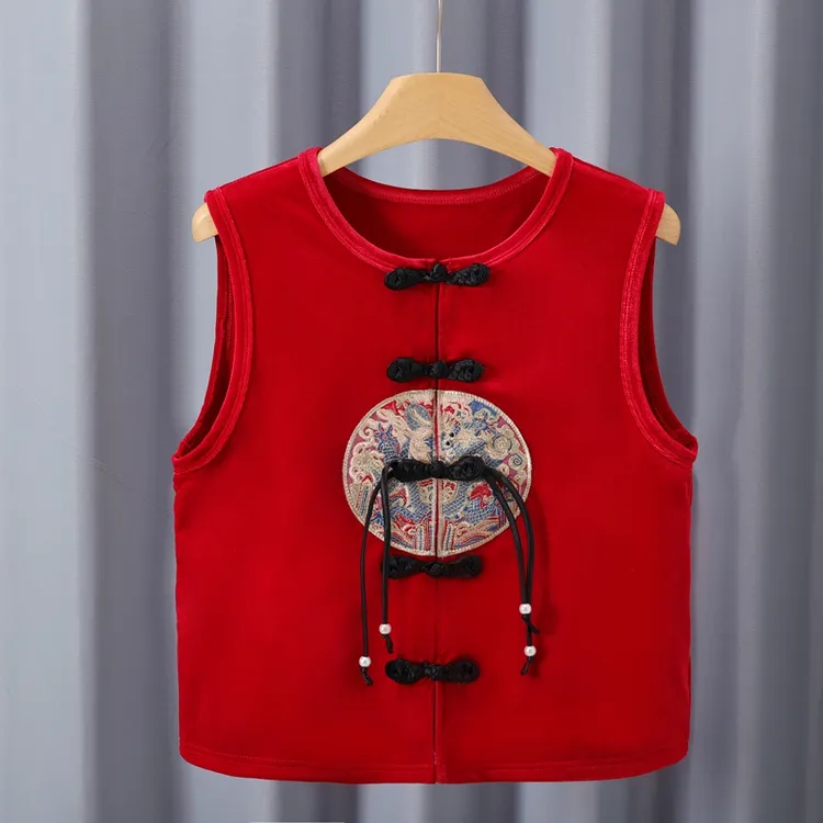 25/春季新款国风刺绣盘扣双面金丝绒马甲