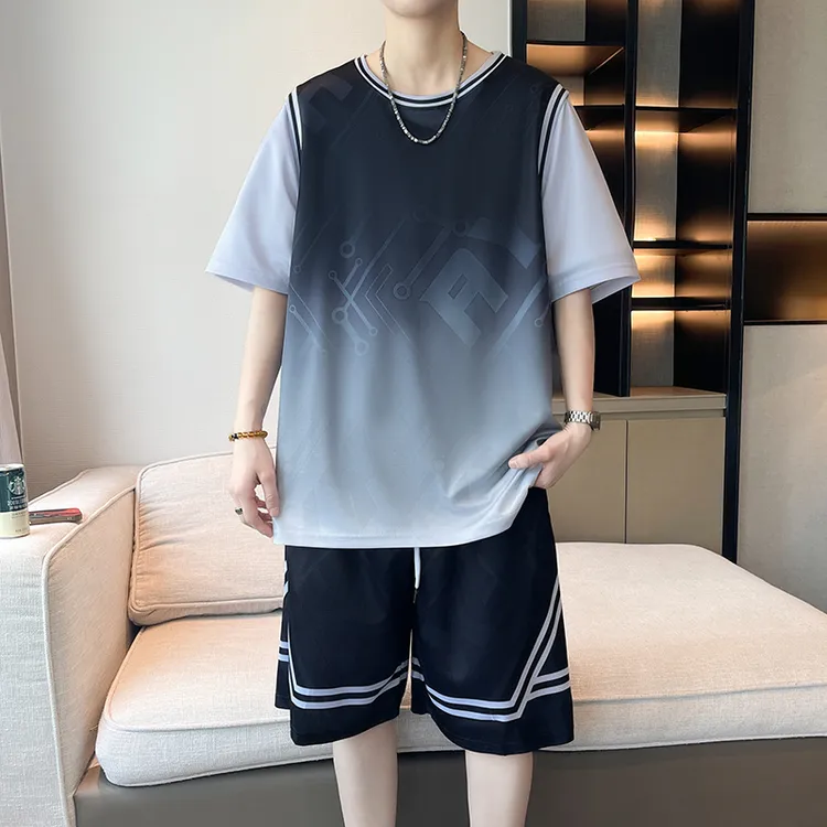 速干篮球服夏季青少年男孩12-15岁初中生短袖T恤运动套装大童球衣