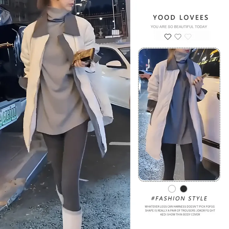 2025冬季复古超好看菱形格拼接撞色翻领长袖中长款夹棉保暖外套女