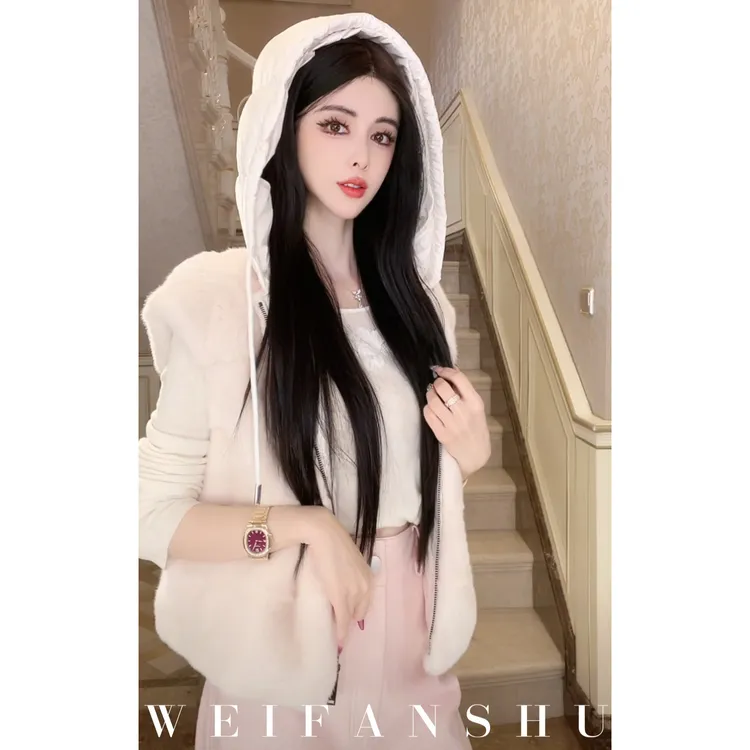 WEIFANSHU/魏凡舒【尔湾初冬】天鹅绒水貂羽绒皮草外套