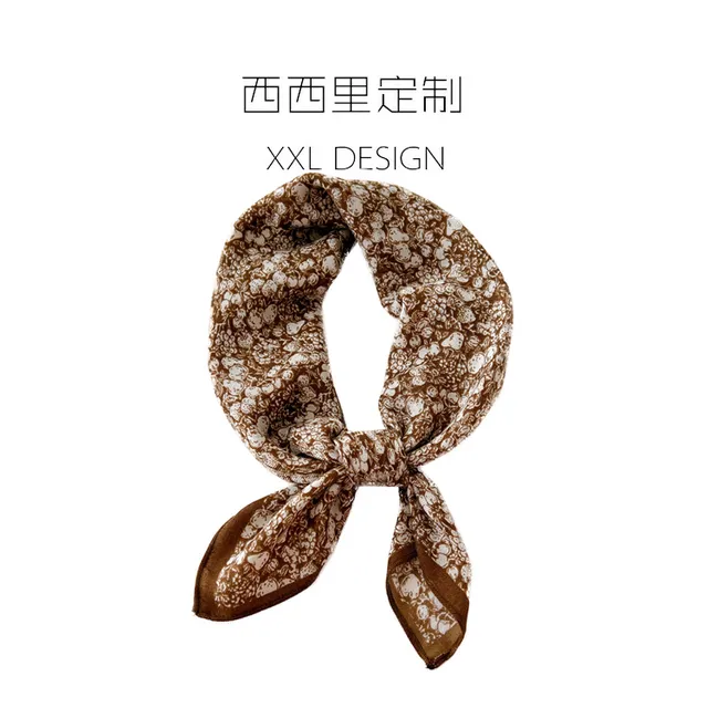 丝巾小方形围巾的妇女覆古小众棕色几何圆点优雅围巾与西装头巾