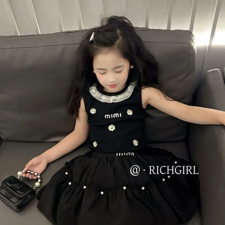 2025女童新款夏装套装洋气时尚高定设计师款气质时髦女宝背心套装