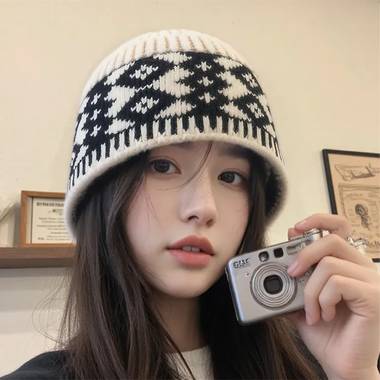 2025新款秋冬季小众设计感针织冷帽女毛线帽堆堆帽子显脸小高级感