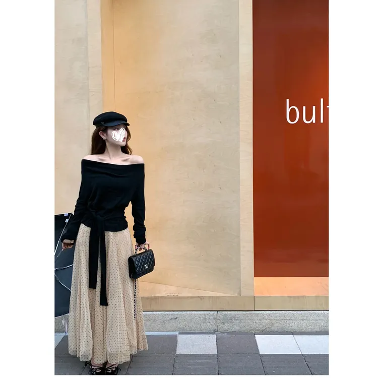 【塞纳黄昏时】 重工氛围感植绒波点纱裙气质高腰百搭半身裙女