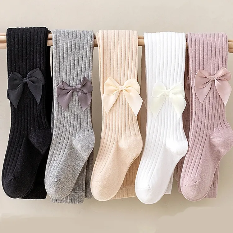 儿童连裤袜春秋女童打底裤袜宝宝可爱蝴蝶结薄款四季连体袜简约