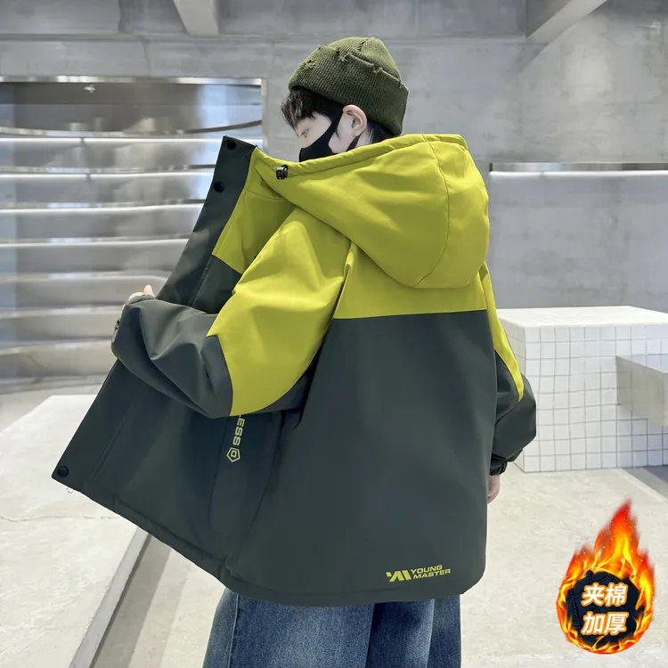 男童夹棉加厚秋冬季冲锋衣外套中大童防风防水保暖户外儿童上衣潮