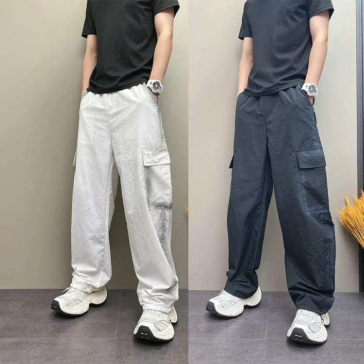 2025年夏季薄款潮流韩版条纹痞帅大口袋设计感美式青年男士休闲裤