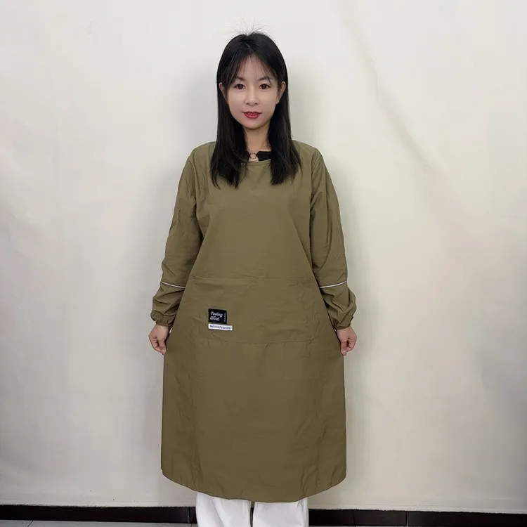 长款纯色防泼水罩衣厨房家用做饭上班长袖围裙定制LOGO印字工作服