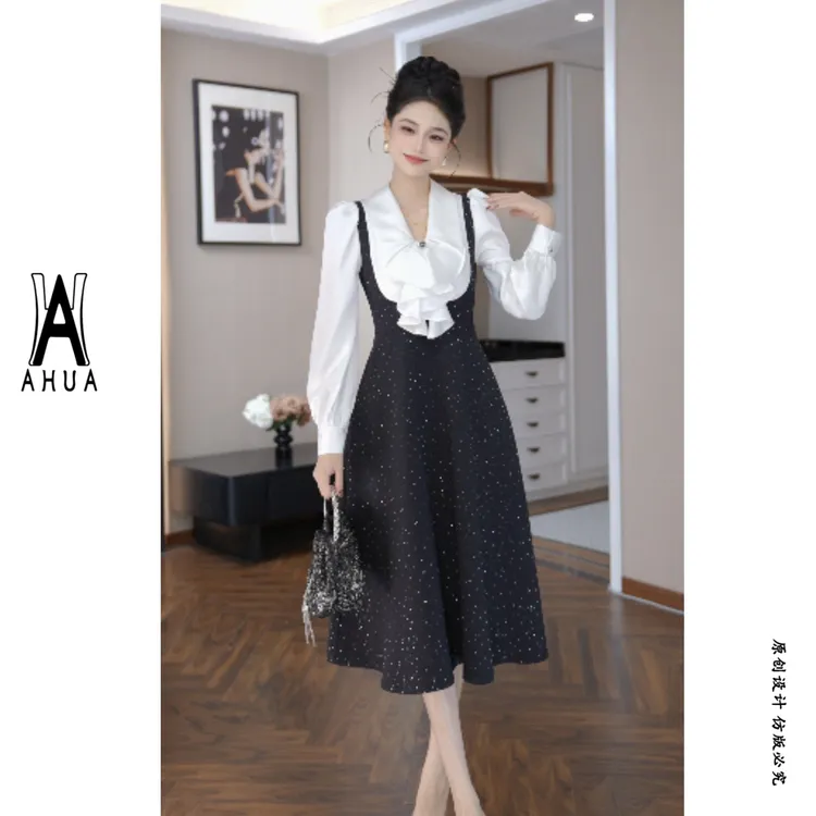 【花花原创】减龄背带连衣裙长裙显瘦法式秋季时尚轻奢21974