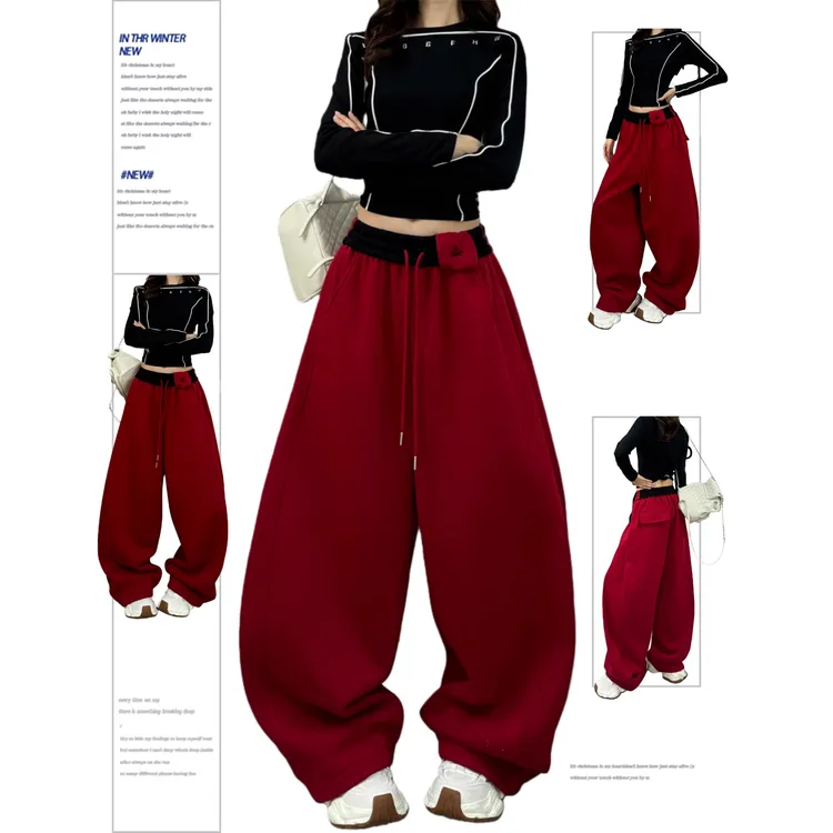 巨好看加绒秋冬装新款运动裤女加厚显瘦高腰束脚宽松学生休闲卫裤