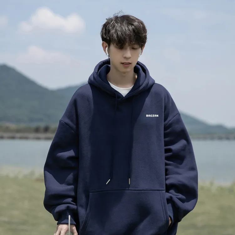 BAOZAN/爆赞藏青色连帽卫衣男款春秋季2025新款重磅大码休闲外套